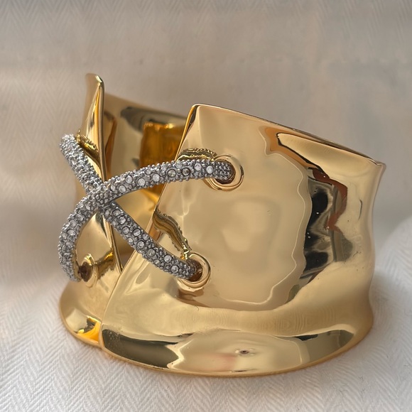 ALEXIS BITTAR• Solanales Gold Silver Crystal Lace Up Corset Cuff Bracelet - Picture 2 of 12